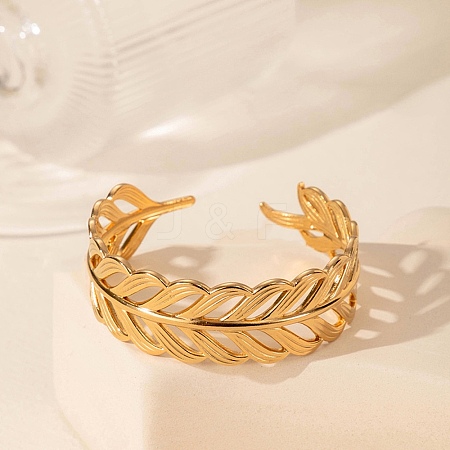 304 Stainless Steel Cuff Bangles for Women BJEW-U032-21G-1