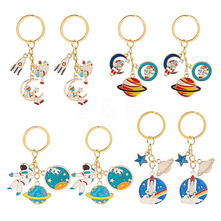 AHADERMAKER 2Sets Space Theme Alloy Enamel Pendants Keychains KEYC-GA0001-25-1