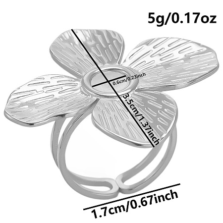 304 Stainless Steel Flower Cuff Ring for Women SF7582-1-1