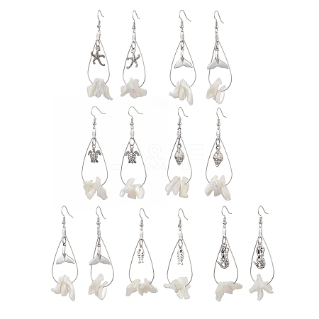 6 Pairs 6 Styles Natural Trochid Shell Dangle Earrings EJEW-JE06082-1