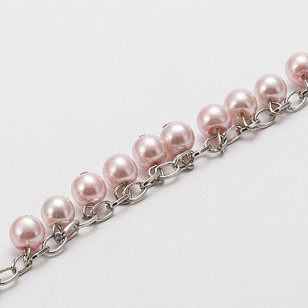 Handmade Round Glass Pearl Beads Chains for Necklaces Bracelets Making AJEW-JB00085-04-1