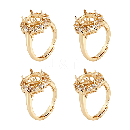  4Pcs Adjustable Brass Micro Pave Clear Cubic Zirconia Finger Ring Components ZIRC-NB0002-06G-1
