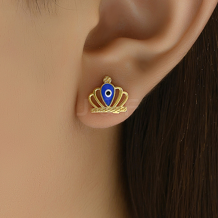 Fashionable Crown with Evil Eye Stainless Steel Stud Earrings NW1234-1