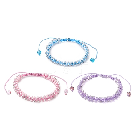 3Pcs 3 Colors Round Glass Seed Braided Bead Bracelets BJEW-MZ00088-1