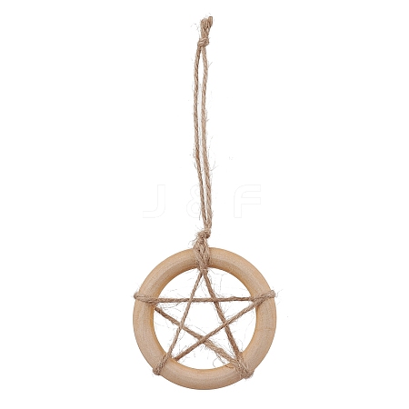 Ring with Star Wood Pendant Decoration HJEW-JM02200-1