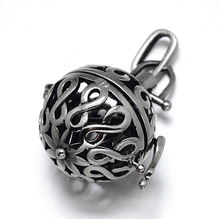 Filigree Brass Round Cage Ball Cage Pendants KK-L095-01AS-NR-1