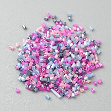 Opaque Colours Glass Hexagon Bugle Beads GLAA-TAC0005-008C-1