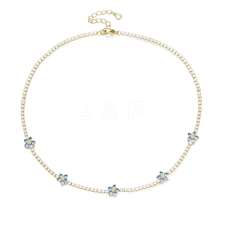 Cubic Zirconia Classic Tennis Necklace with Flower Links NJEW-N048-01C-1