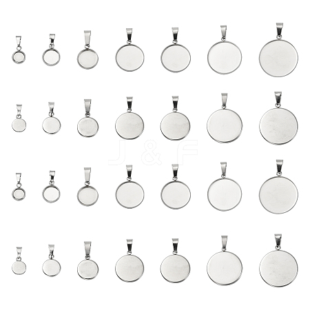 35Pcs 7 Styles 304 Stainless Steel Pendant Cabonchon Settings STAS-CJ0002-16-1