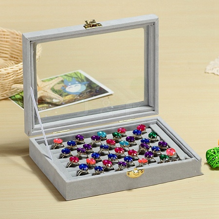 Flock with Glass Rings Jewelry Display Box PW-WG61213-01-1