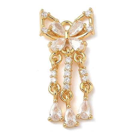 Brass Micro Pave Clear Cubic Zirconia Tassels Pendants KK-H526-06G-1
