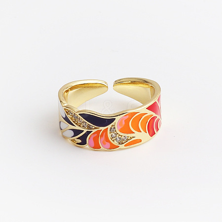 Retro Adjustable Alloy Cubic Zirconia and Enamel Cuff Rings FS-WG5A152-04-1