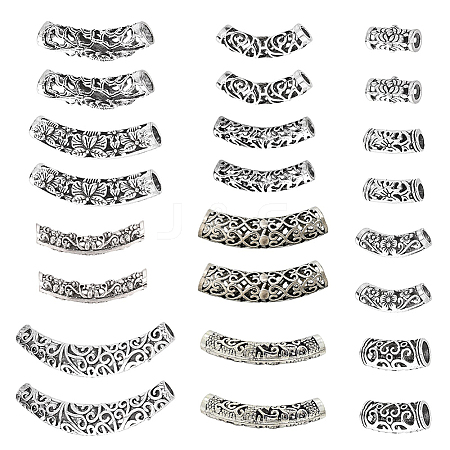24Pcs 12 Style Tibetan Style Alloy Curved Tube Beads FIND-SC0002-98-1