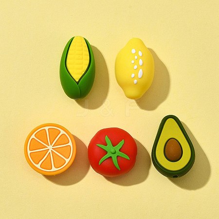 5Pcs 5 Styles Food Grade Eco-Friendly Silicone Focal Beads SIL-FS0001-03-1