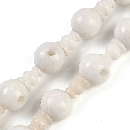 Natural White Jade 3-Hole Guru Beads Strands G-H064-E03-01-1