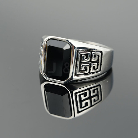 304 Stainless Steel & Obsidian Finger Rings for Men FS-WG9DF95-02-1