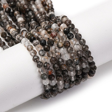 Natural Black Rutilated Quartz Beads Strands G-RM250104-C3-1