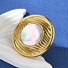 Flat Round 304 Stainless Steel White Shell Finger Rings for Women RJEW-G346-05G-02-2