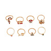 8Pcs Candy Cane/Santa Claus/Christmas Tree/Deer Alloy Enamel & Rhinestone Finger Rings Sets FS-WG280A2-02-5