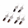 Natural Tiger Eye Bullet with Sun Dangle Earrings EJEW-I276-01P-08-1