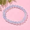 Natural Aquamarine Round Bead Stretch Bracelets for Men Women BJEW-U034-01D-02-2
