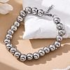 Non-Tarnish 202 Stainless Steel Round Beaded Bracelets for Men Women BJEW-D034-01P-1
