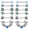 316L Surgical Stainless Steel & Rhinestone & Synthetic Turquoise Nipple Rings WG55624-05-1