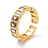 Rectangle Brass Micro Pave Cubic Zirconia Open Cuff Ring for Women RJEW-Z044-04G-02-1