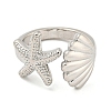 Starfish & Shell Rack Plating Brass Open Cuff Rings RJEW-N047-02P-RS-2