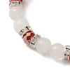 Natural Quartz Crystal & Glass Beaded Stretch Bracelet with Heart Charms for Valentine's Day X-BJEW-TA00284-4