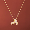 Brass Micro Pave Clear Cubic Zirconia Initial Pendant Necklaces for Women FS-WGDC51D-20-1