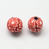 Handmade Flower Pattern Polymer Clay Round Beads X-CLAY-Q221-24-3