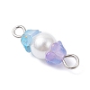 Baking Paint Pearlized Glass Pearl & Acrylic Flower Connector Charms PALLOY-JF04299-01-4