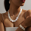 Natural Shell Flat Round Beaded Necklaces & Beaded Bracelets & Dangle Earrings Sets FS-WG8647B-01-2