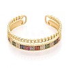 Brass Micro Pave Cubic Zirconia and Rhinestone Cuff Bangles for Women KK-T079-65G-2
