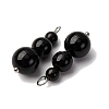 Natural Obsidian Round Beaded Pendants PALLOY-JF02867-07-2