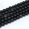 Faceted Round Natural Black Stone Beads Strands G-E302-066-8mm-2