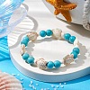 Round & Turtle Dyed Synthetic Turquoise & Magnesite Beaded Stretch Bracelets for Women BJEW-JB10936-02-2