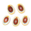 Natural Freshwater Shell Double Face Printed Oval Charms SHEL-T020-05G-1