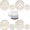 SUPERFINDINGS 8Pcs 4 Style Octagon Wooden Carved Cup Mats WOOD-FH0001-97-1