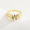 Brass Micro Pave Colorful Cubic Zirconia Cuff Open Rings FS-WG163C1-23-1