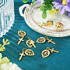 10Pcs Cross with Leaf Brass Pendants PALLOY-TAC0273-5