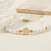 Adjustable Brass Flat Round with Religion Cross & Imitation Pearl Braided Bead Bracelets for Women FT2047-3
