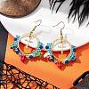 Glass Seed Beads & Synthetic Turquoise Dangle Earrings EJEW-MZ00287-2