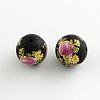 Flower Picture Frosted Glass Round Beads GFB-R004-14mm-V17-1