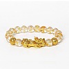 Golden Plated Alloy Pi Xiu 8MM Natural Quartz Crystal Six Word Mantra Round Beaded Stretch Bracelet for Men QJ0349-3-1