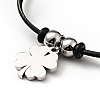 304 Stainless Steel Clover Charm Bracelet with Waxed Cord for Women BJEW-A125-28-3