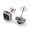 Square 316 Surgical Stainless Steel Pave Black Cubic Zirconia Stud Earrings for Women Men EJEW-Z050-15AS-2