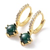 Rhombus Natural Malachite Dangle Hoop Earrings with Cubic Zirconia EJEW-B027-24G-1