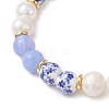 Natural Blue Lace Agate & Cultured Freshwater Pearl & Handmade Porcelain Ceramic Beads Stretch Bracelets for Women BJEW-JB13085-3